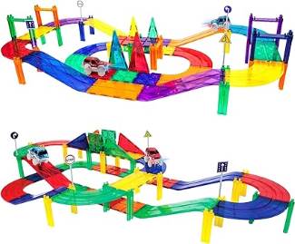 Picasso Tiles 50 pc Magnetic Racetrack with 2 LED Cars